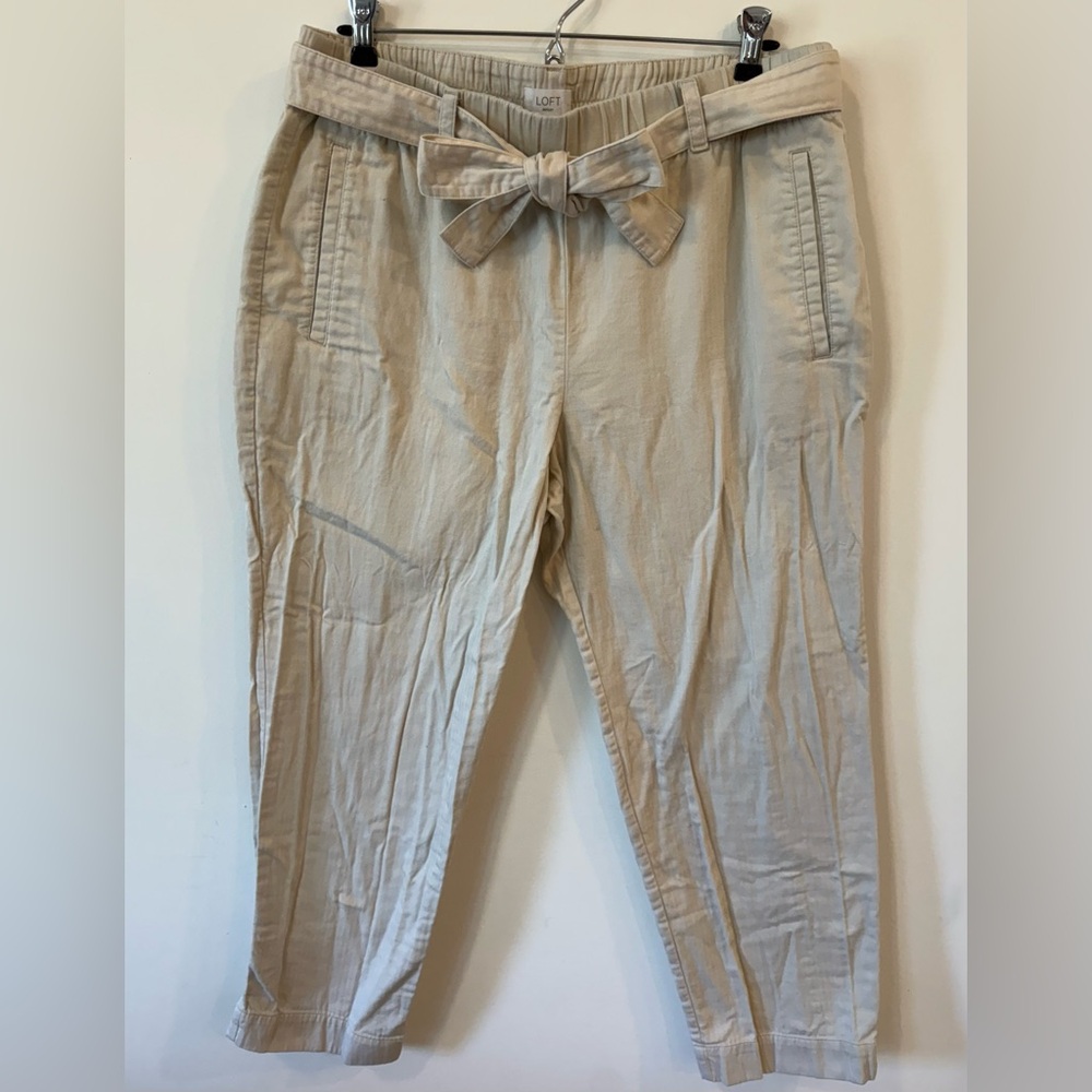 LOFT Outlet Tie Waist Pants Womens Large Beige Elastic Waist Casual Work Pants